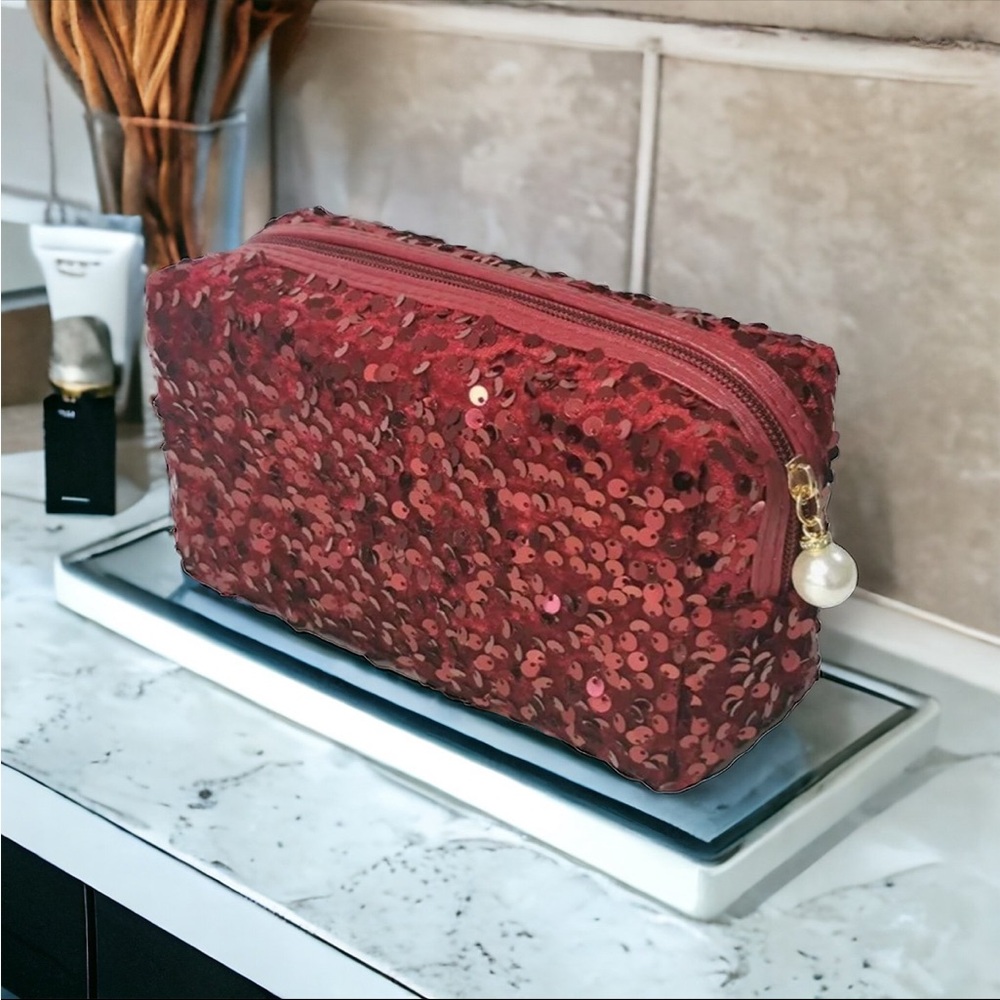 Sequin Red Cosmetic Bag